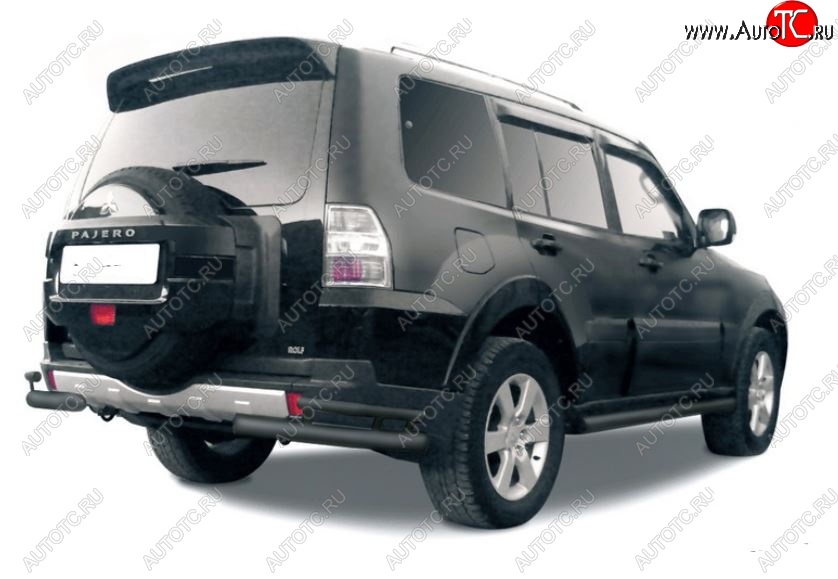 4 399 р. Защита заднего бампера (уголки, 2 трубы d76 и 42 mm) Mitsubishi Pajero 4 V90 2-ой рестайлинг (2014-2020) (сталь, черный цвет)  с доставкой в г. Санкт‑Петербург