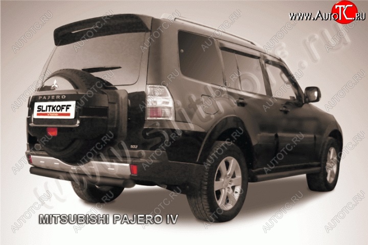 7 649 р. Защита задняя Slitkoff Mitsubishi Pajero 4 V90 2-ой рестайлинг (2014-2020) (Цвет: серебристый)  с доставкой в г. Санкт‑Петербург