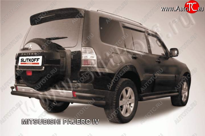 9 799 р. Защита задняя Slitkoff (d76/42)  Mitsubishi Pajero  4 V90 (2006-2020) дорестайлинг, 1-ый рестайлинг, 2-ой рестайлинг (Цвет: серебристый)  с доставкой в г. Санкт‑Петербург