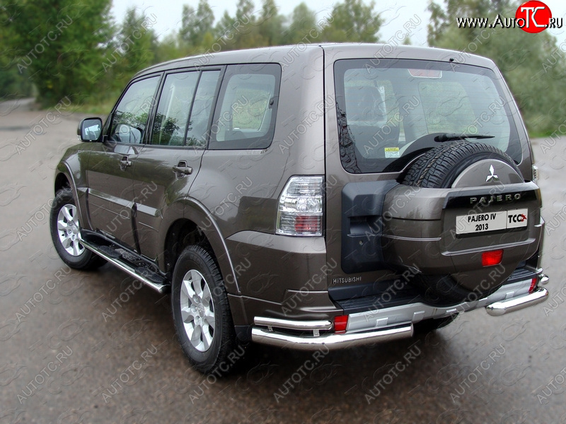 26 699 р. Защита заднего бампера (уголки двойные) ТСС 76,1/42,4 мм  Mitsubishi Pajero  4 V90 (2006-2011) дорестайлинг  с доставкой в г. Санкт‑Петербург