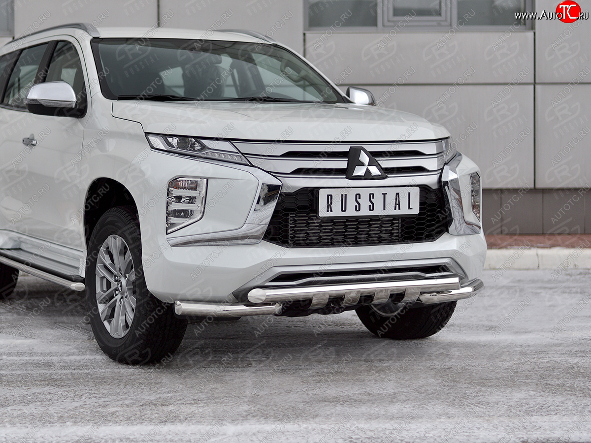 23 999 р. Защита переднего бампера Russtal (Ø63 мм с уголками, нержавейка) Mitsubishi Pajero Sport QF рестайлинг (2019-2022)  с доставкой в г. Санкт‑Петербург