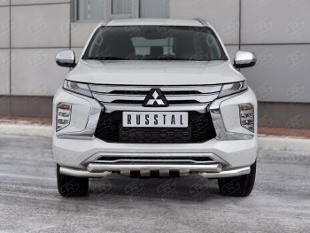 23 999 р. Защита переднего бампера Russtal (Ø63 мм с уголками, нержавейка) Mitsubishi Pajero Sport QF рестайлинг (2019-2022)  с доставкой в г. Санкт‑Петербург. Увеличить фотографию 2