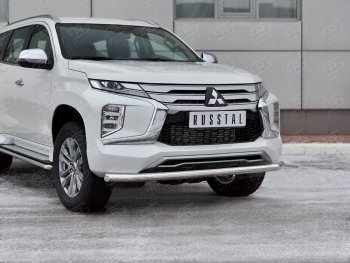 13 549 р. Защита переднего бампера Russtal (Ø63 мм, нержавейка) Mitsubishi Pajero Sport QF рестайлинг (2019-2022)  с доставкой в г. Санкт‑Петербург. Увеличить фотографию 2