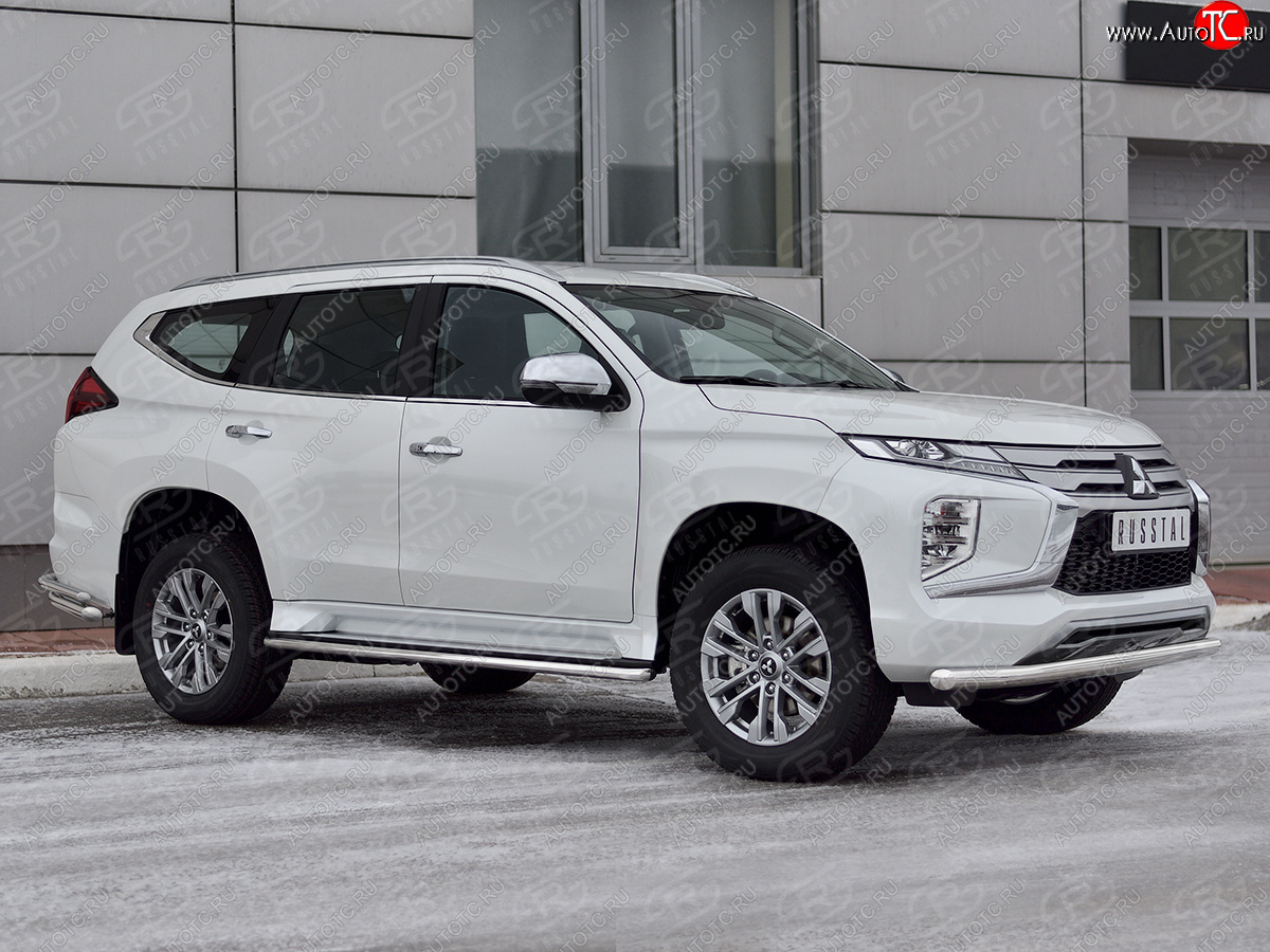 13 549 р. Защита переднего бампера Russtal (Ø63 мм, нержавейка)  Mitsubishi Pajero Sport  QF (2019-2022) рестайлинг  с доставкой в г. Санкт‑Петербург