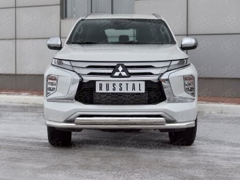 22 949 р. Защита переднего бампера (2 трубы Ø63 и 75х42 мм, нержавейка) Russtal Mitsubishi Pajero Sport QF рестайлинг (2019-2022)  с доставкой в г. Санкт‑Петербург. Увеличить фотографию 2