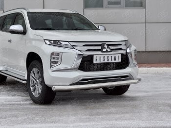 15 649 р. Защита переднего бампера (Ø76 мм, нержавейка) Russtal Mitsubishi Pajero Sport QF рестайлинг (2019-2022)  с доставкой в г. Санкт‑Петербург. Увеличить фотографию 2