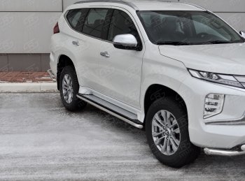 13 349 р. Защита порогов на Russtal (Ø42 мм) Mitsubishi Pajero Sport QF рестайлинг (2019-2022) (полированная нержавейка)  с доставкой в г. Санкт‑Петербург. Увеличить фотографию 1