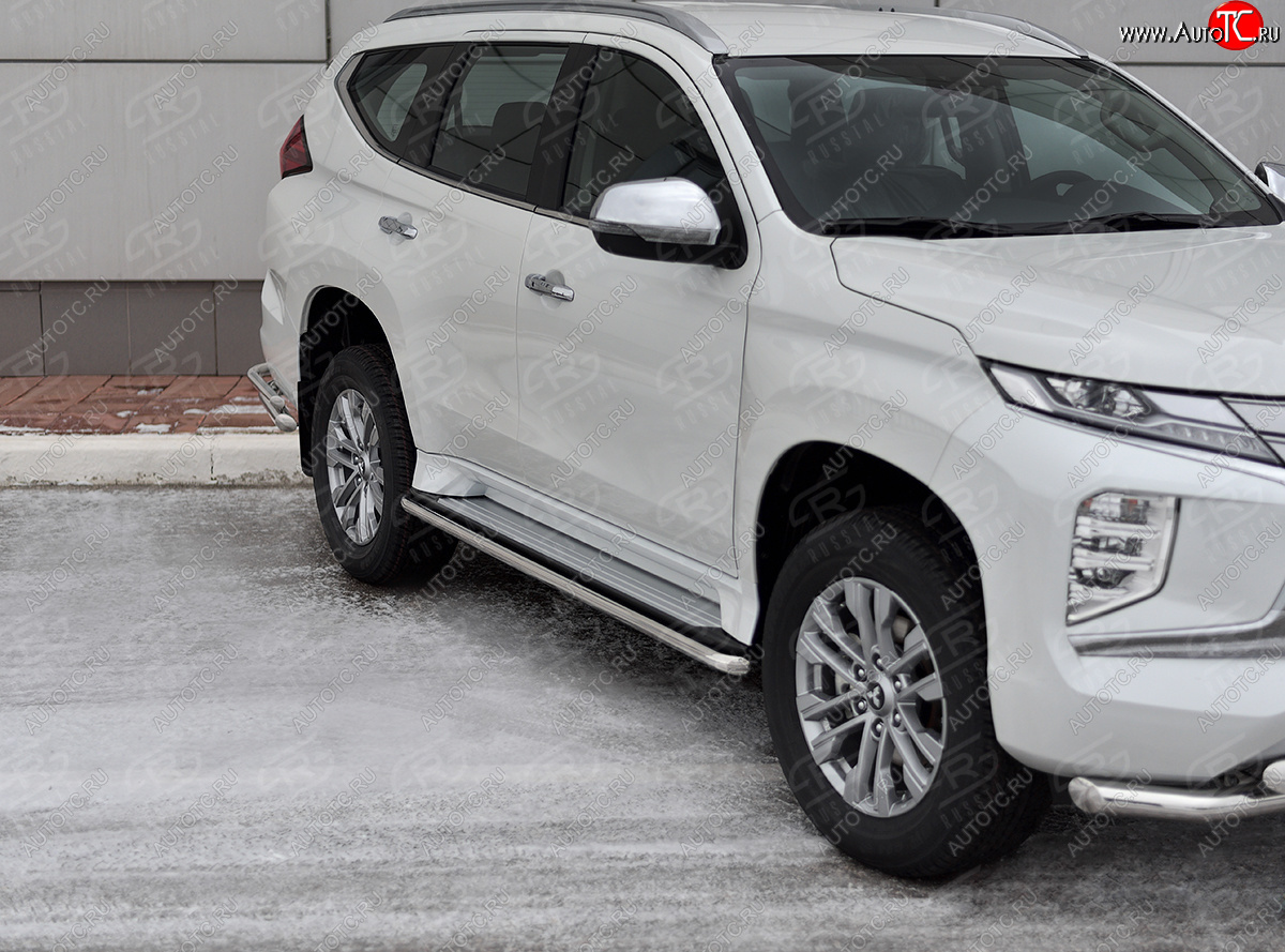 13 349 р. Защита порогов на Russtal (Ø42 мм) Mitsubishi Pajero Sport QF рестайлинг (2019-2022) (полированная нержавейка)  с доставкой в г. Санкт‑Петербург