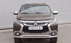 Защита переднего бампера (2 трубыØ63 мм, нержавейка) Russtal Mitsubishi Pajero Sport 3 QE дорестайлинг (2015-2021)