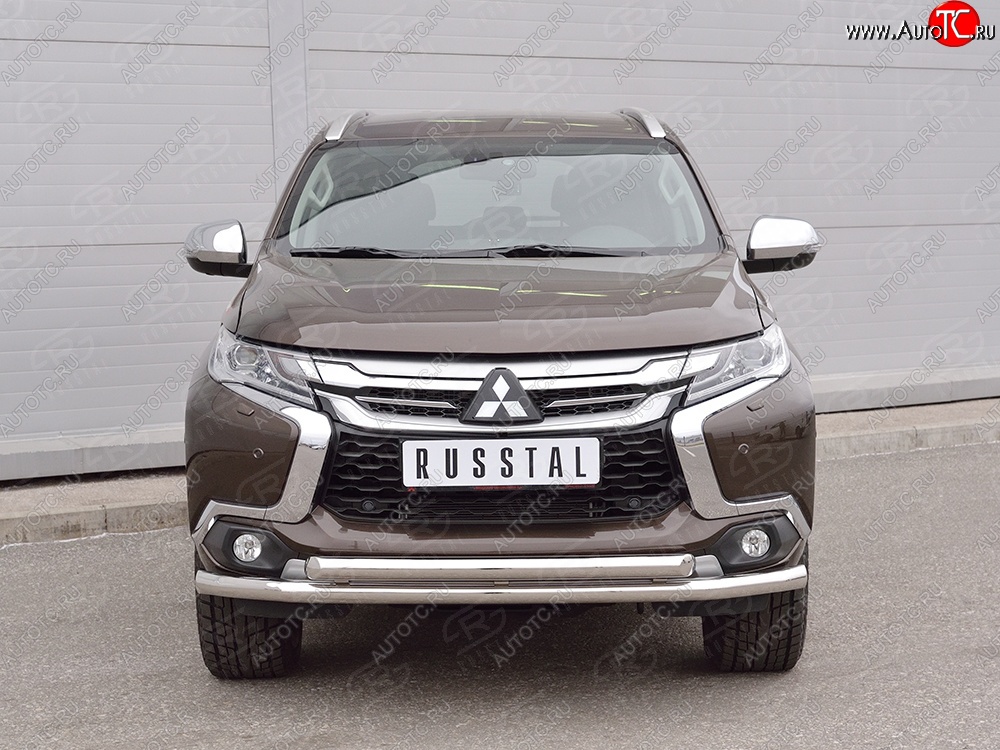 16 999 р. Защита переднего бампера (2 трубыØ63 мм, нержавейка) Russtal Mitsubishi Pajero Sport QE дорестайлинг (2015-2021)  с доставкой в г. Санкт‑Петербург