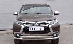 Защита переднего бампера (2 трубыØ63 и 75х42 мм, нержавейка) Russtal Mitsubishi Pajero Sport 3 QE дорестайлинг (2015-2021)