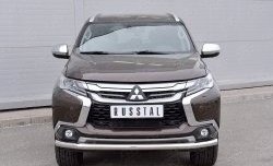 Защита переднего бампера (Ø63 мм, нержавейка) Russtal Mitsubishi Pajero Sport 3 QE дорестайлинг (2015-2021)