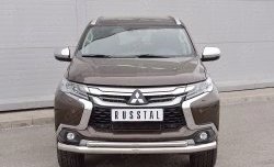 Защита переднего бампера (2 трубыØ76 и 42 мм, нержавейка) Russtal Mitsubishi Pajero Sport 3 QE дорестайлинг (2015-2021)