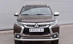 Защита переднего бампера (Ø76 мм, нержавейка) Russtal Mitsubishi Pajero Sport 3 QE дорестайлинг (2015-2021)