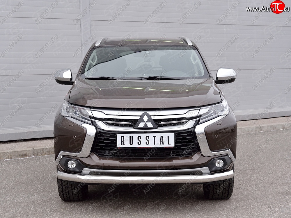 12 999 р. Защита переднего бампера (Ø76 мм, нержавейка) Russtal Mitsubishi Pajero Sport QE дорестайлинг (2015-2021)  с доставкой в г. Санкт‑Петербург