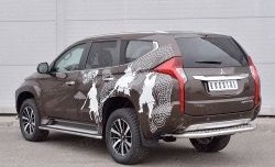 22 849 р. Защита заднего бампера (Ø63 мм, нержавейка) SLITKOFF Mitsubishi Pajero Sport QE дорестайлинг (2015-2021) (лист - алюминий, профиль - нержавейка)  с доставкой в г. Санкт‑Петербург. Увеличить фотографию 2