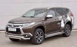 22 949 р. Защита переднего бампера (2 трубы Ø63 и 75х42 мм, нержавейка) Russtal Mitsubishi Pajero Sport QE дорестайлинг (2015-2021)  с доставкой в г. Санкт‑Петербург. Увеличить фотографию 2