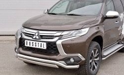 22 949 р. Защита переднего бампера (2 трубы Ø63 и 75х42 мм, нержавейка) Russtal Mitsubishi Pajero Sport QE дорестайлинг (2015-2021)  с доставкой в г. Санкт‑Петербург. Увеличить фотографию 3