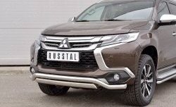 22 949 р. Защита переднего бампера (2 трубы Ø63 и 75х42 мм, нержавейка) Russtal Mitsubishi Pajero Sport QE дорестайлинг (2015-2021)  с доставкой в г. Санкт‑Петербург. Увеличить фотографию 4