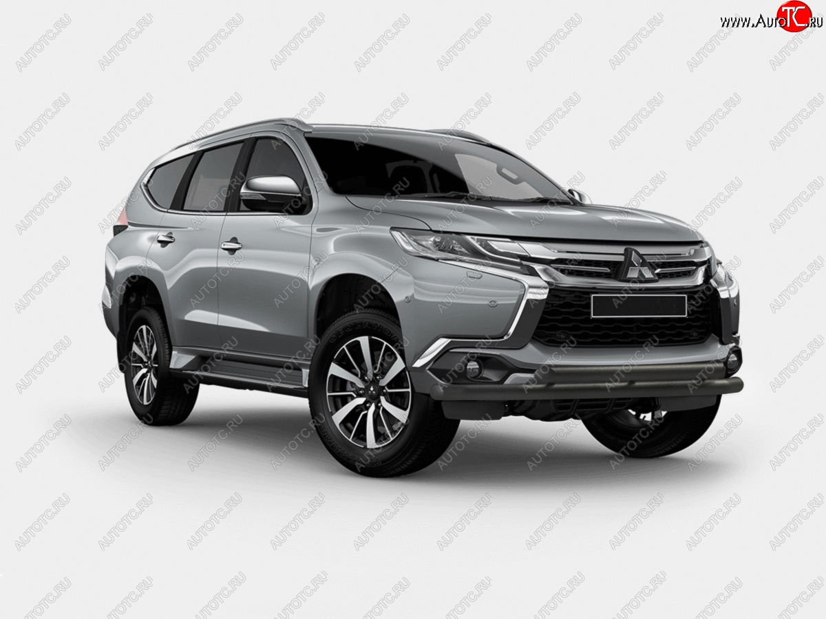 11 899 р. Защита переднего бампера (2 трубы Ø63 мм, окрашенная) Russtal Mitsubishi Pajero Sport QE дорестайлинг (2015-2021) (черный муар)  с доставкой в г. Санкт‑Петербург