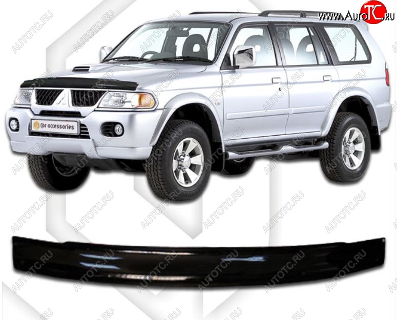 1 799 р. Дефлектор капота CA-Plastic  Mitsubishi Pajero Sport  1 PA (1996-2008) (Classic черный, Без надписи)  с доставкой в г. Санкт‑Петербург