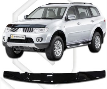 1 799 р. Дефлектор капота CA-Plastic  Mitsubishi Pajero Sport ( 2 PB,  3 PB) (2008-2017) (Classic черный, Без надписи)  с доставкой в г. Санкт‑Петербург. Увеличить фотографию 1