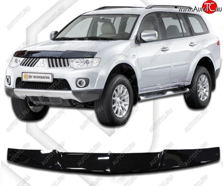 1 799 р. Дефлектор капота CA-Plastic  Mitsubishi Pajero Sport ( 2 PB,  3 PB) (2008-2017) (Classic черный, Без надписи)  с доставкой в г. Санкт‑Петербург