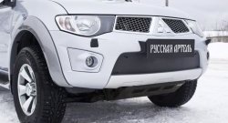 969 р. Зимняя заглушка решетки переднего бампера РА  Mitsubishi Pajero Sport  2 PB (2008-2013)  с доставкой в г. Санкт‑Петербург. Увеличить фотографию 3