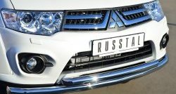 10 899 р. Защита переднего бампера (2 трубыØ63 мм, нержавейка) Russtal Mitsubishi Pajero Sport PB рестайлинг (2013-2017)  с доставкой в г. Санкт‑Петербург. Увеличить фотографию 2