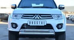 22 949 р. Защита переднего бампера (2 трубыØ76 и 75х42 мм, нержавейка) Russtal Mitsubishi Pajero Sport PB рестайлинг (2013-2017)  с доставкой в г. Санкт‑Петербург. Увеличить фотографию 1