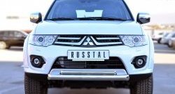 18 799 р. Защита переднего бампера (2 трубыØ76 и 42 мм, нержавейка) Russtal Mitsubishi Pajero Sport PB рестайлинг (2013-2017)  с доставкой в г. Санкт‑Петербург. Увеличить фотографию 1