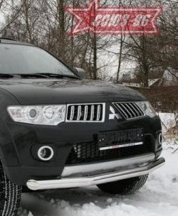 11 564 р. Защита переднего бампера одинарная Souz-96 (d76) Mitsubishi Pajero Sport PB дорестайлинг (2008-2013)  с доставкой в г. Санкт‑Петербург. Увеличить фотографию 1