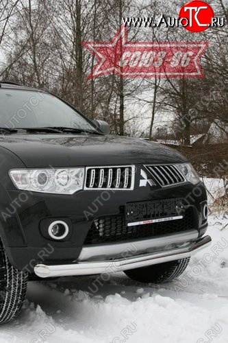 11 564 р. Защита переднего бампера одинарная Souz-96 (d76) Mitsubishi Pajero Sport PB дорестайлинг (2008-2013)  с доставкой в г. Санкт‑Петербург