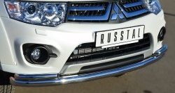 15 649 р. Защита переднего бампера (2 трубыØ63 и 42 мм, нержавейка) Russtal  Mitsubishi Pajero Sport  PB (2013-2017) рестайлинг  с доставкой в г. Санкт‑Петербург. Увеличить фотографию 2