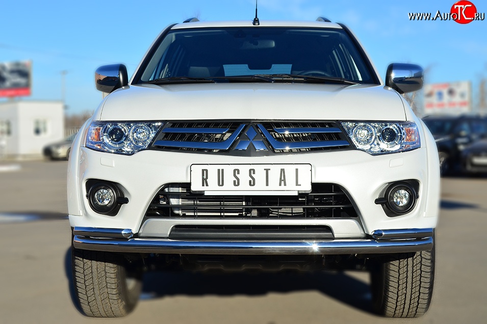 15 649 р. Защита переднего бампера (2 трубыØ63 и 42 мм, нержавейка) Russtal  Mitsubishi Pajero Sport  PB (2013-2017) рестайлинг  с доставкой в г. Санкт‑Петербург