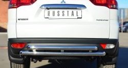 Защита заднего бампера (2 трубы Ø63 мм, нержавейка) Russtal Mitsubishi Pajero Sport PB рестайлинг (2013-2017)