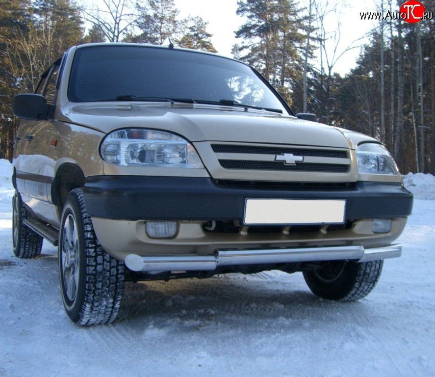 9 899 р. Защита переднего бампера (Ø63 мм ступень, нержавейка) Russtal  Chevrolet Niva  2123 (2002-2008), Лада 2123 (Нива Шевроле) (2002-2008)  с доставкой в г. Санкт‑Петербург