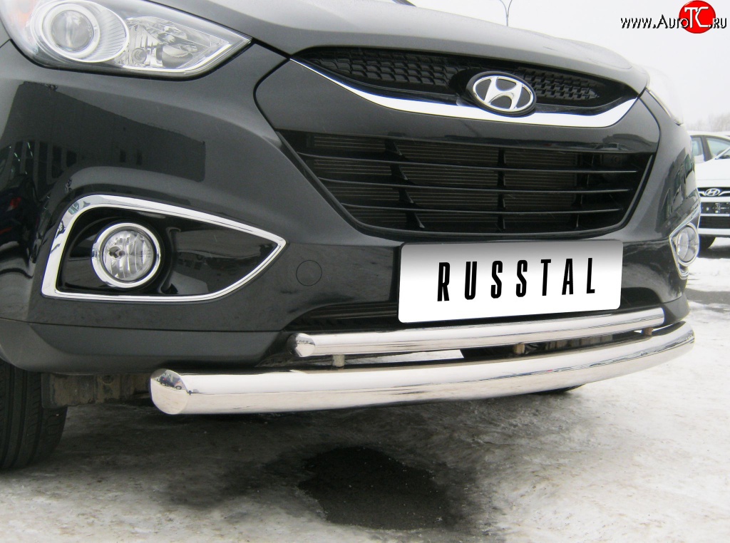 15 999 р. Защита переднего бампера (2 трубыØ63 и 42 мм, нержавейка) Russtal Hyundai IX35 LM дорестайлинг (2009-2013)  с доставкой в г. Санкт‑Петербург