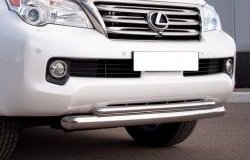 Защита переднего бампера (2 трубыØ76 и 42 мм, нержавейка) SLITKOFF Lexus GX460 J150 дорестайлинг (2009-2013)