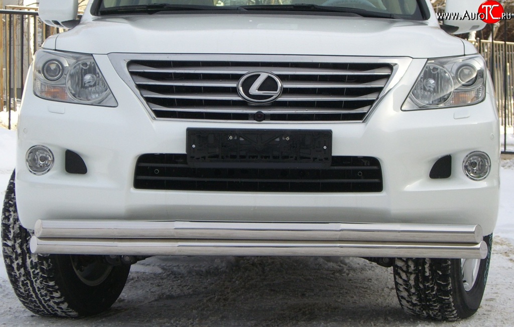 21 899 р. Защита переднего бампера (2 трубыØ70 мм, нержавейка) Russtal Lexus LX570 J200 дорестайлинг (2007-2012)  с доставкой в г. Санкт‑Петербург