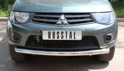 16 699 р. Одинарная защита переднего бампера Russtal диаметром 76 мм Mitsubishi L200 4  дорестайлинг (2006-2014)  с доставкой в г. Санкт‑Петербург. Увеличить фотографию 1