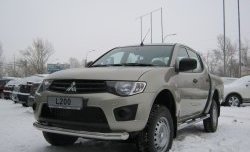 22 749 р. Защита порогов Russtal из трубы d76 мм с пластиковыми вставками для ног Mitsubishi L200 5 KK,KL рестайлинг (2018-2022) (Защита порогов с со скосами на торцах (вариант 1))  с доставкой в г. Санкт‑Петербург. Увеличить фотографию 3