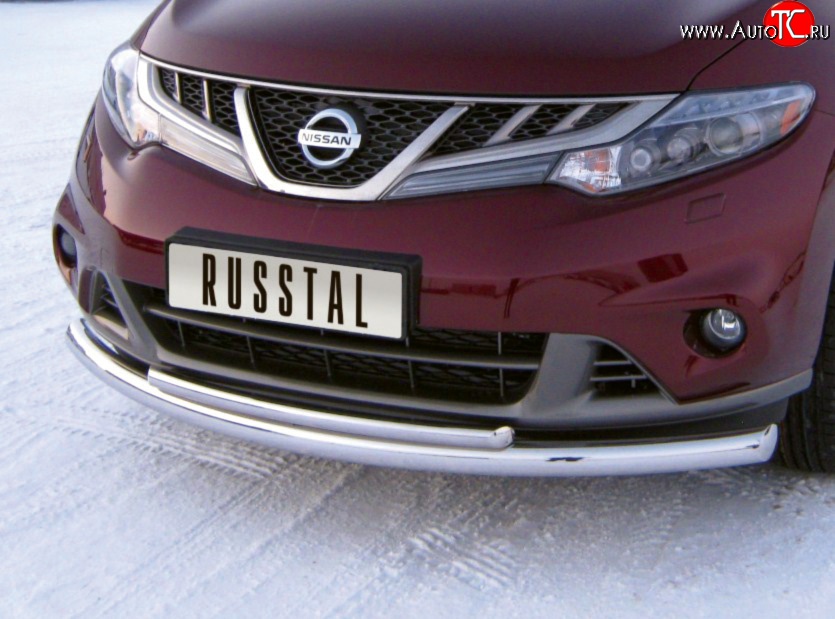 16 999 р. Защита переднего бампера (2 трубыØ63 и 42 мм, нержавейка) Russtal Nissan Murano 2 Z51 рестайлинг (2010-2016)  с доставкой в г. Санкт‑Петербург