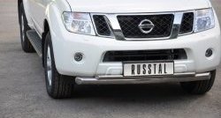 17 949 р. Защита переднего бампера (2 трубыØ76 и 42 мм, нержавейка) Russtal Nissan Pathfinder R51 дорестайлинг (2004-2007)  с доставкой в г. Санкт‑Петербург. Увеличить фотографию 1