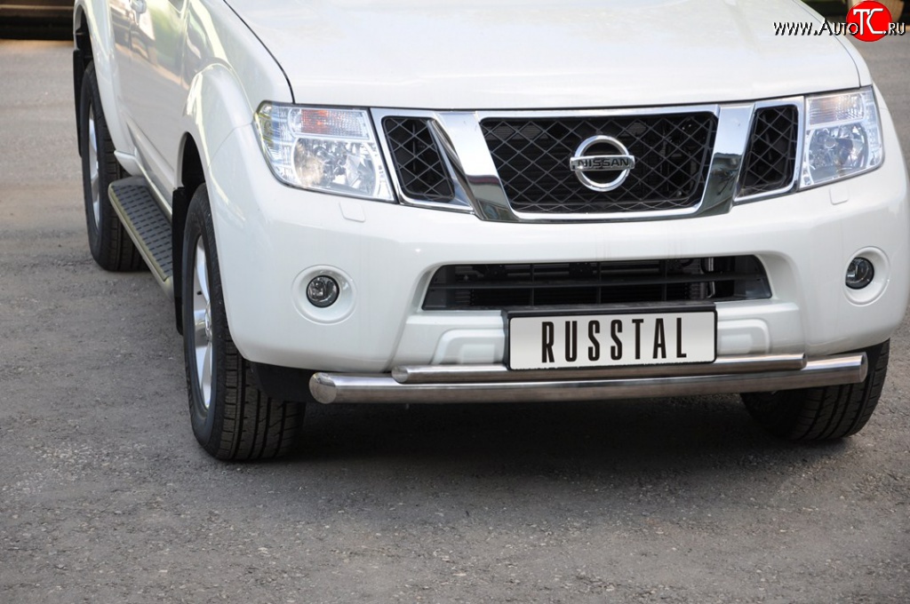 17 949 р. Защита переднего бампера (2 трубыØ76 и 42 мм, нержавейка) Russtal Nissan Pathfinder R51 дорестайлинг (2004-2007)  с доставкой в г. Санкт‑Петербург