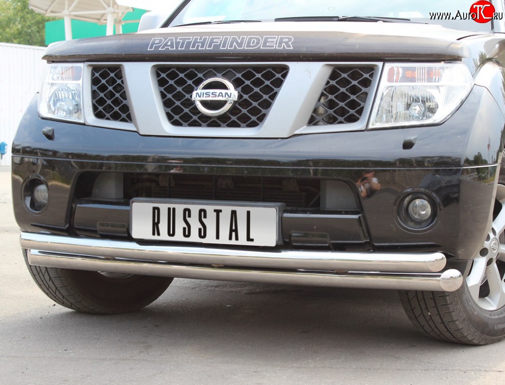 19 099 р. Защита переднего бампера (2 трубыØ76 и 63 мм, нержавейка) Russtal Nissan Pathfinder R51 дорестайлинг (2004-2007)  с доставкой в г. Санкт‑Петербург