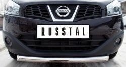 Одинарная защита переднего бампера Russtal диаметром 63 мм Nissan Qashqai +2 1 J10 дорестайлинг (2008-2010)