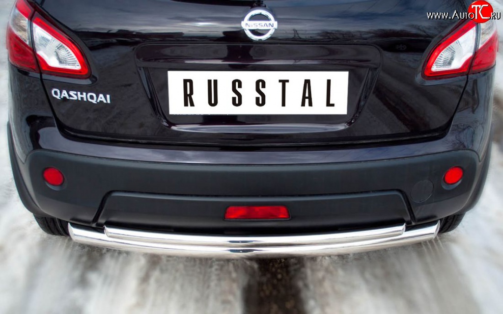 15 649 р. Защита заднего бампера (Ø63 и 42 мм, нержавейка) Russtal Nissan Qashqai 1 J10 рестайлинг (2010-2013) (полированная нержавейка)  с доставкой в г. Санкт‑Петербург