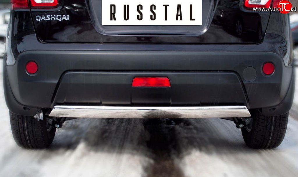 14 999 р. Защита заднего бампера (Ø75х42 мм, нержавейка) Russtal Nissan Qashqai 1 J10 рестайлинг (2010-2013)  с доставкой в г. Санкт‑Петербург