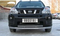 Защита переднего бампера (2 трубыØ63 и 42 мм, нержавейка) Russtal Nissan X-trail 1 T30 дорестайлинг (2000-2003)